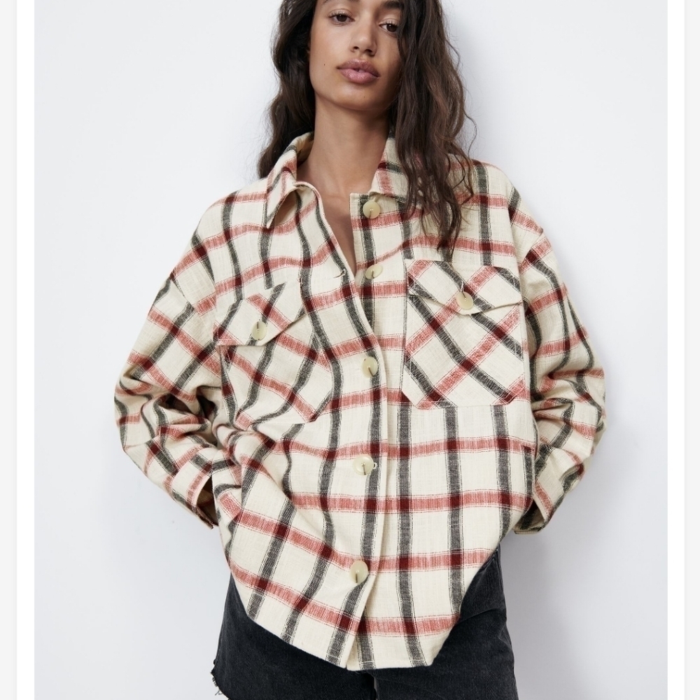 New Zara Check Plaid Overshirt Jacket Shacket NWT Size Small